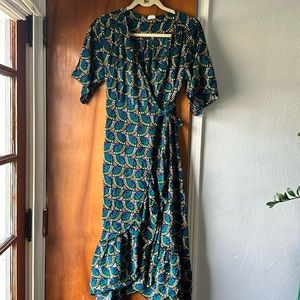 Silk&Salt peacock wrap dress medium